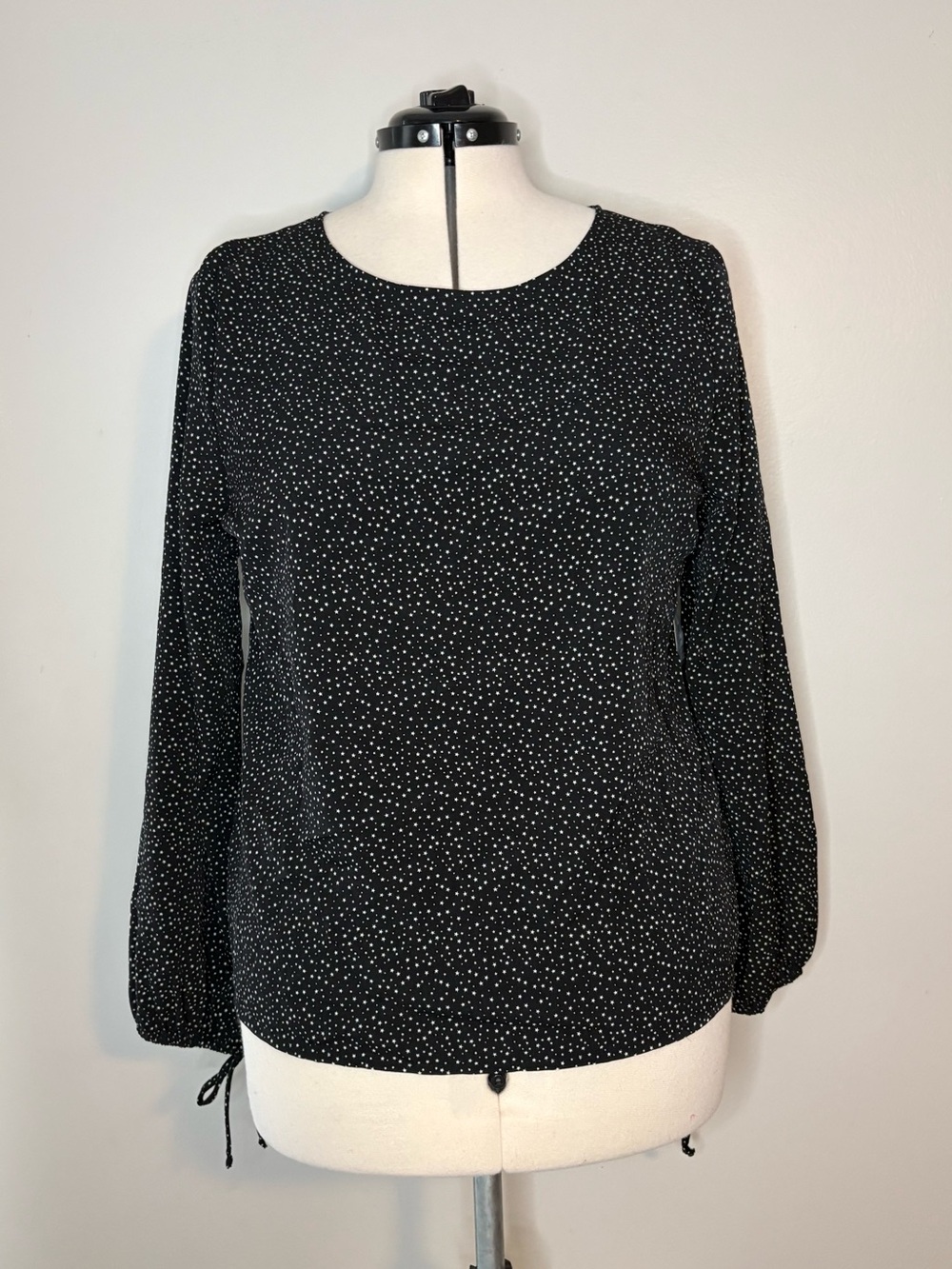 Sears Black Long-Sleeve Top with White Dot Print